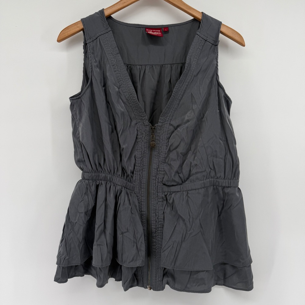 Indian Motorcycle Womens Gray Peplum Full Zip Sleeveless Top Logo Size L